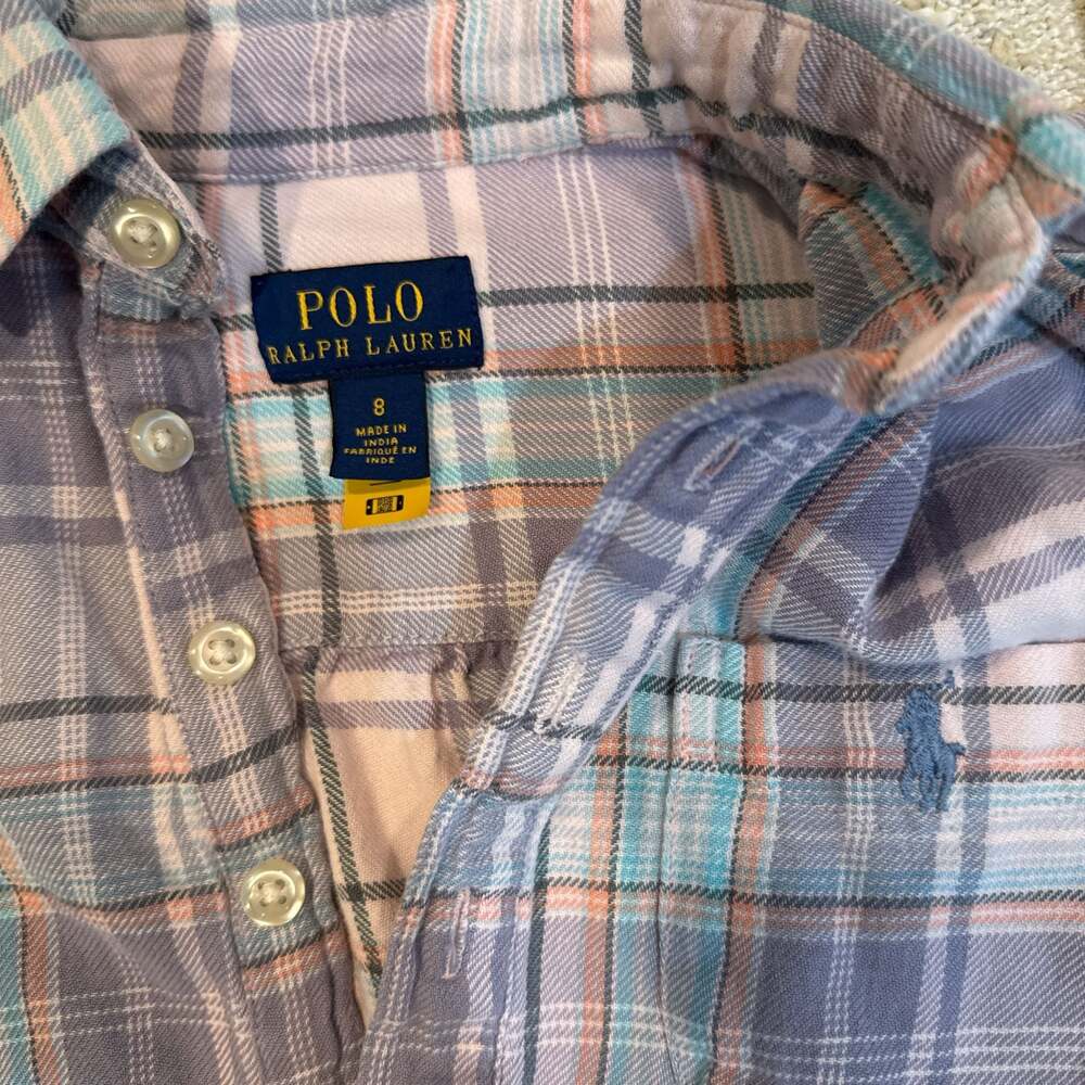 Polo Ralph Lauren Girls Plaid Cotton Henley Shirt Size 8